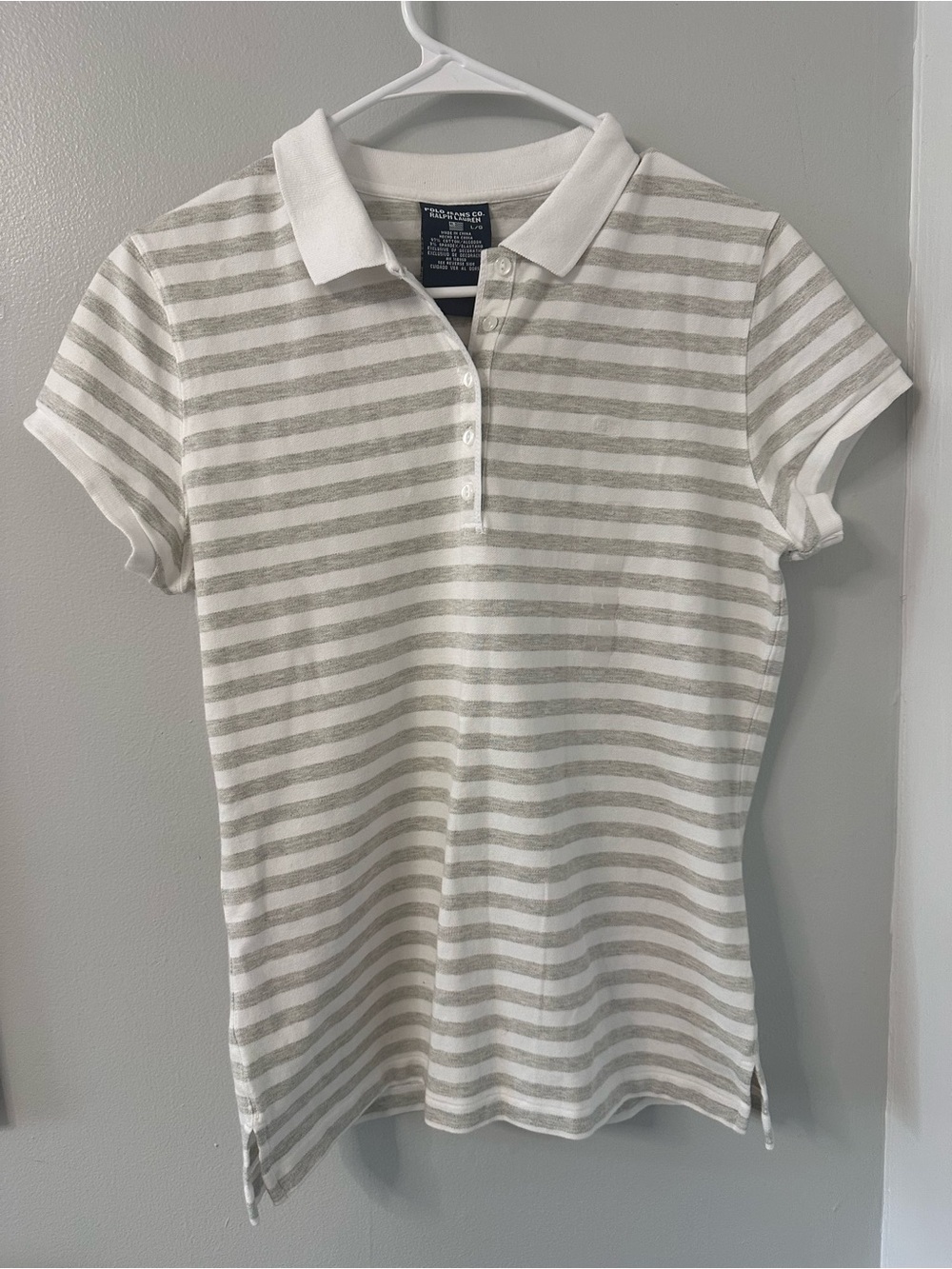 Polo Jeans Co Ralph Lauren Green Striped Cotton Polo Womens L Preppy Athleisure